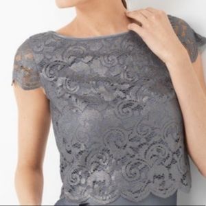 WHBM Grey/Silver Lace Crop Bodice Top Back Zip